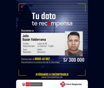 Mininter ofrece S/ 300 mil por información que permita ubicar a alias 'Jolín', cabecilla de La Nueva Jauría