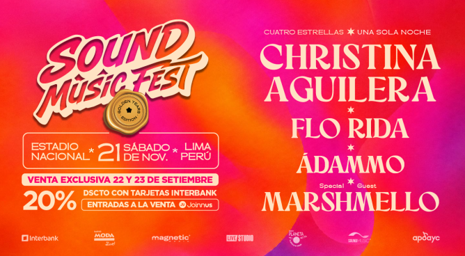 Sound Music Fest anuncia "Golden Years Edition": Christina Aguilera, Flo Rida, Marshmello y Adammo se presentarán el 21 de noviembre en el Estadio Nacional
