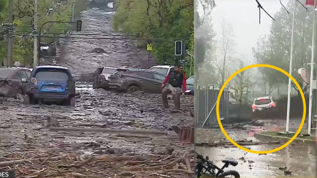 Aluvión cae en Santiago de Chile: Lodo arrastra autos, árboles y postes de luz