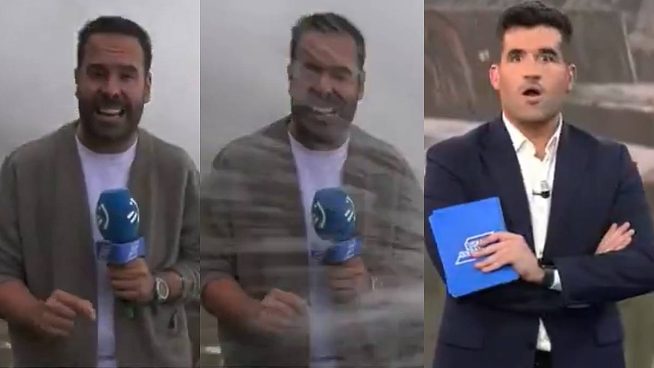 Ola gigantesca tumba a reportero durante transmisión en vivo | VIDEO