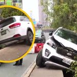 Conductor cabecea al volante y su auto queda a punto de caer en la vía Expresa