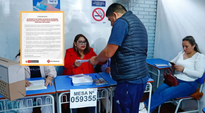 ERM 2026: trabajadores tendrán facilidades laborales para acudir a votar este domingo 4 de octubre