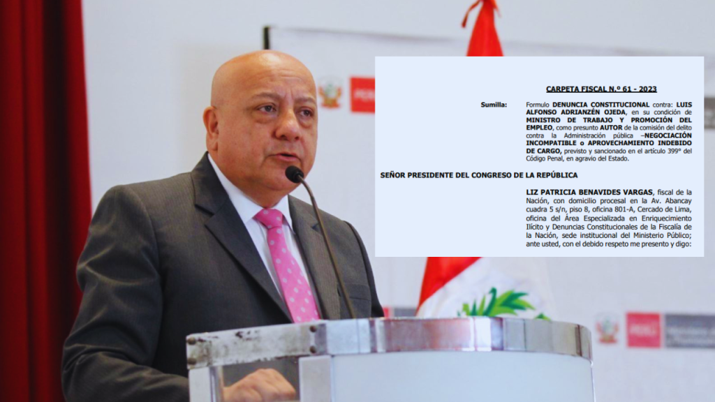 Fiscalía presenta denuncia contra exministro de Trabajo, Luis Adrianzén