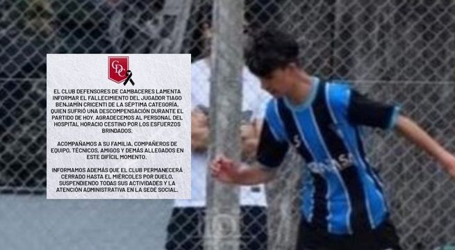 Futbolista de 16 años muere en pleno partido
