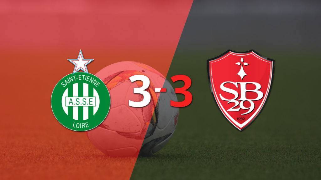 Stade Brestois empató 3-3 ante Saint Etienne con doblete de Ludovic Ajorque