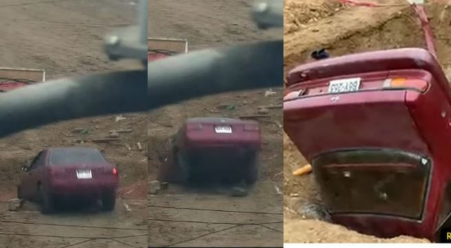 Auto cae en zanja abierta por obras en Ventanilla: vecinos denuncian falta de señalización adecuada