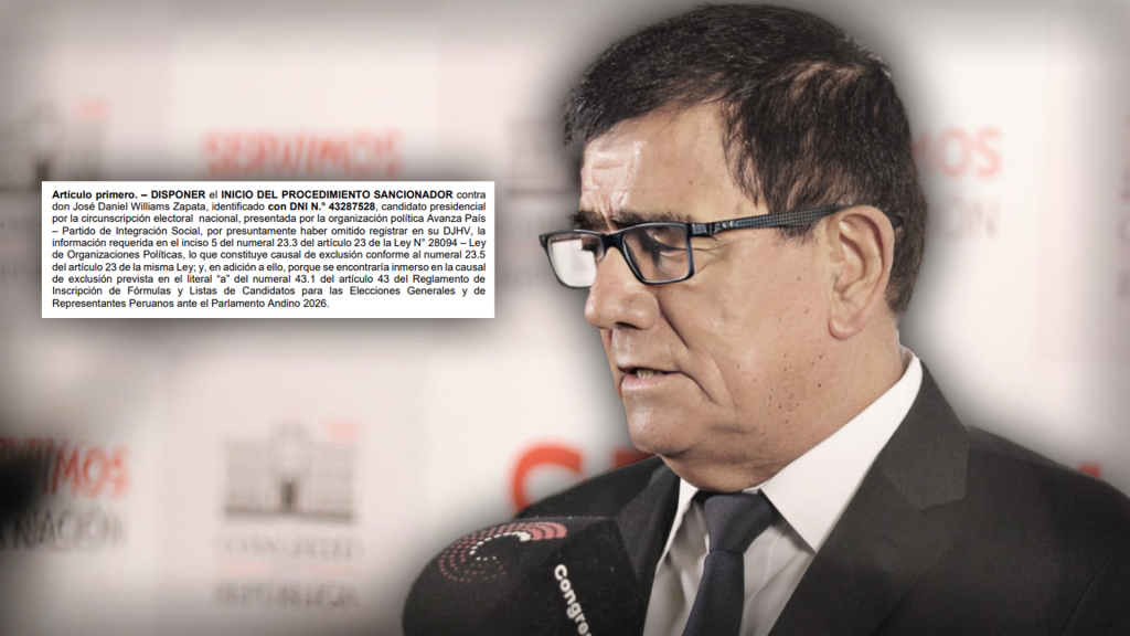 JEE inicia proceso sancionador contra José Williams por no declarar sentencia: puede quedar fuera de elecciones 2026